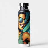 Pop Art Woman in Kopfhörern tanzen Trinkflasche (Links)