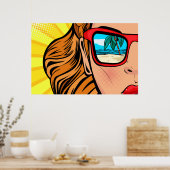 Pop Art Woman in Sonnenbrille am Beach Poster (Küche)