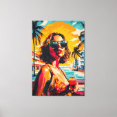 Pop Art Woman in Tropical Sunset Vibes Leinwanddruck (Vorderseite)
