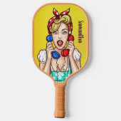 Pop Art Woman individuelle Name Pickleball Schläger (Rückseite)