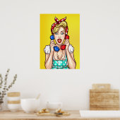 Pop Art Woman on Two Phones Poster (Küche)