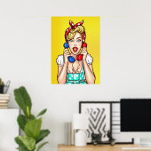 Pop Art Woman on Two Phones Poster (Heimbüro)
