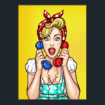 Pop Art Woman on Two Phones Poster<br><div class="desc">Original Bild von freepik.com (verwendet mit Lizenz),  von mir geändert. Sehen Sie in meinem Shop für weitere Artikel mit diesem Bild.</div>