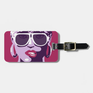 Pop Art Woman White Sunglasses Bitten Pink Lips Gepäckanhänger