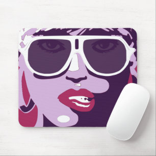 Pop Art Woman White Sunglasses Bitten Pink Lips Mousepad