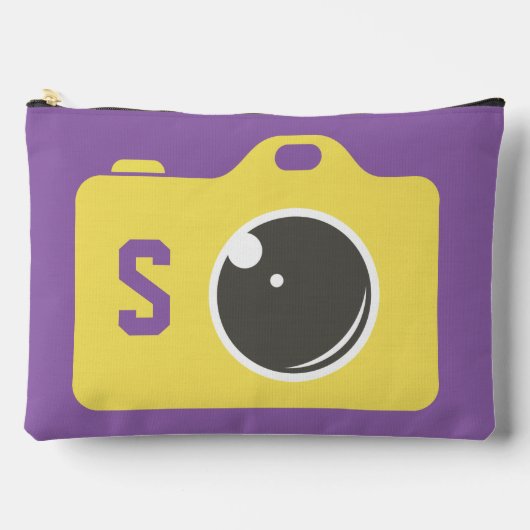 Pop Art Yellow Camera Lila Monogram Zubehörtasche (Vorderseite)
