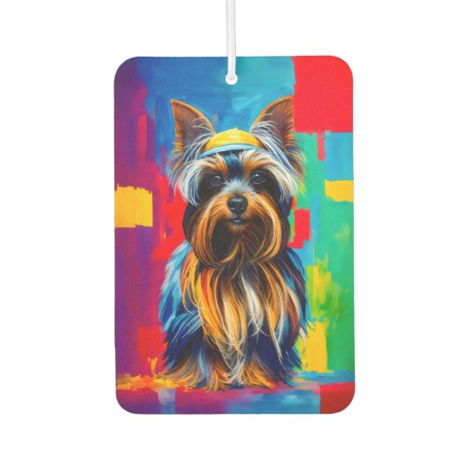 Pop Art Yorkie Dog Funky Air Freshener Autolufterfrischer (Vorderseite)