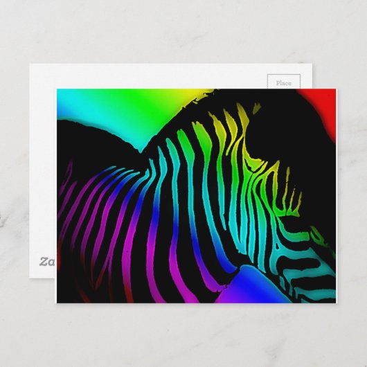 Pop Art Zebra in Neonenregenbogenfarben Postkarte (Vorne/Hinten)