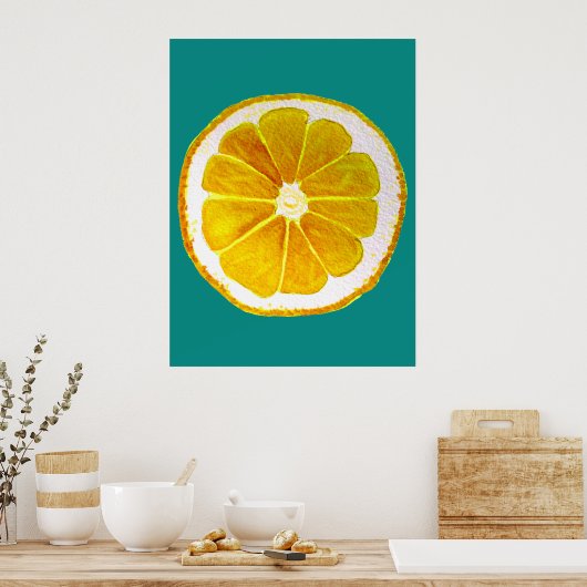 Pop Art Zitronenfrucht Slice Original Aquarell Poster (Küche)