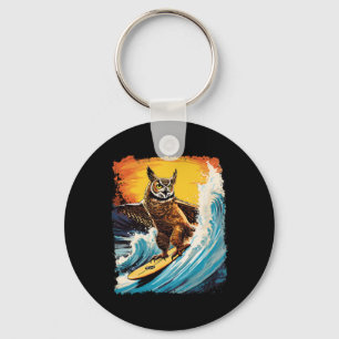 Pop Art Zoo Vintage Vogel Gehörnter Uhu Surfen Schlüsselanhänger