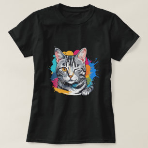Pop-Art zwinkerndes Tabby-Katze Splash-Art T-Shirt