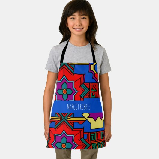 Pop auf Hexagon-Blume Red Blue Isometric Muster Schürze (Insitu)