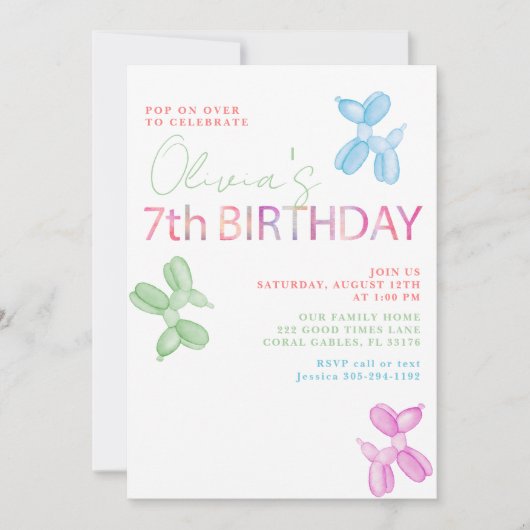 Pop auf über 7. Geburtstag Einladung (Vorderseite)