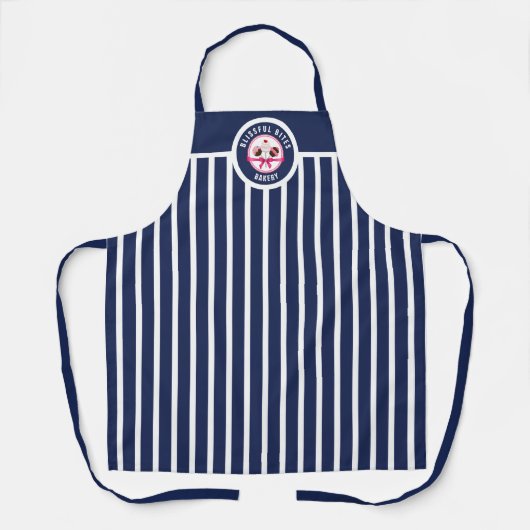 Pop aus Kuchen Kurveln Navy Blue Stripes Bäckerei Schürze (Vorderseite)