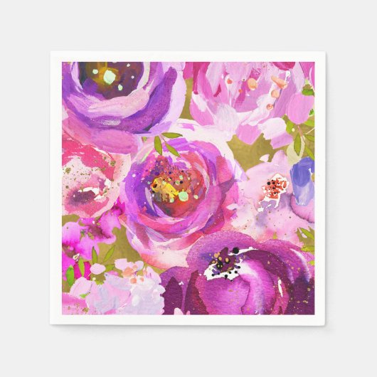 Pop aus rosa Lila Gold Moderne, trendige, florale Serviette (Vorderseite)