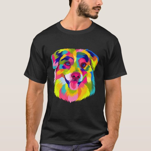 Pop Australian Shepherd Niedlich Colorful Aussie D T-Shirt (Vorderseite)