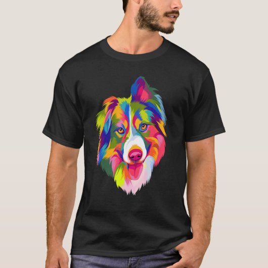Pop Australian Shepherd Portrait Aussie T-Shirt (Vorderseite)