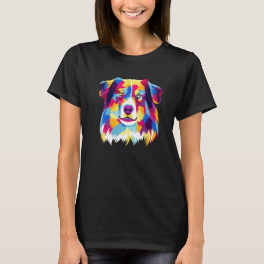 Pop Australian Shepherd Portrait Aussie T-Shirt (Vorderseite)