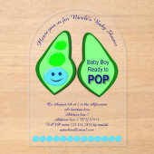 Pop Baby Boy Blue Pea Baby Dusche nach Maß Acryleinladungen (Vorderseite)