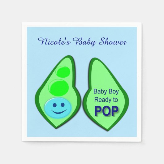 Pop Baby Boy Blue Pea Baby Dusche nach Maß Serviette (Vorderseite)