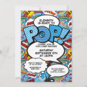Pop Baby Dusche Comic Buch Modern Blue Einladung (Vorderseite)