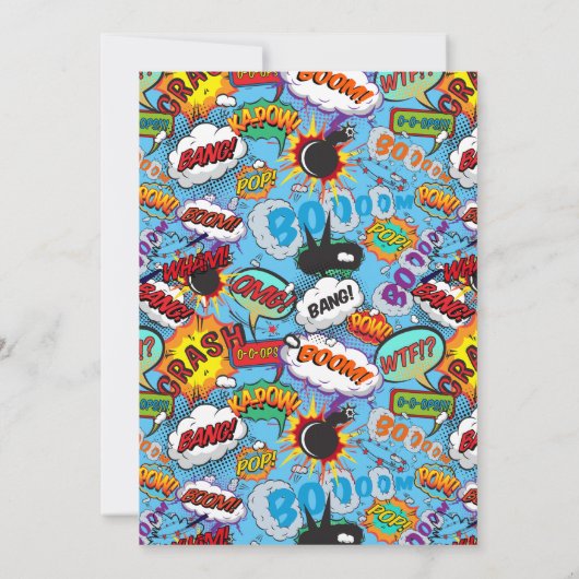 Pop Baby Dusche Comic Buch Modern Blue Einladung (Rückseite)