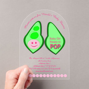 Pop Baby Girl Pink Pea Babydusche nach Maß Acryleinladungen