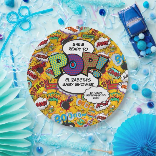 Pop Baby Shower Fun Comic Book Pappteller (Party)