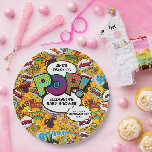 Pop Baby Shower Fun Comic Book Pappteller (Party)