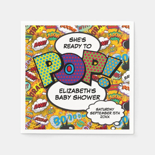 Pop Baby Shower Fun Comic Book Serviette (Vorderseite)