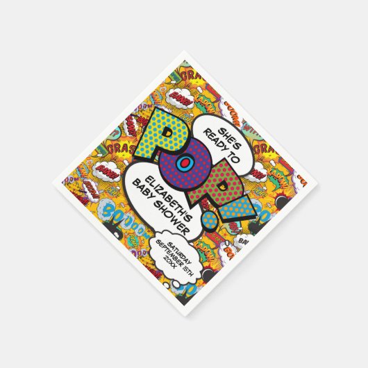 Pop Baby Shower Fun Comic Book Serviette (Ecke)