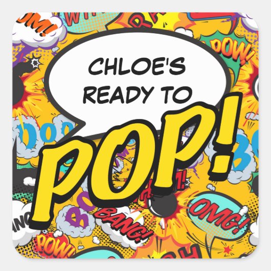Pop Baby Shower Fun Modern Quadratischer Aufkleber (Vorderseite)