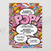 Pop Babydusche in modernem Rosa Einladung (Vorne/Hinten)