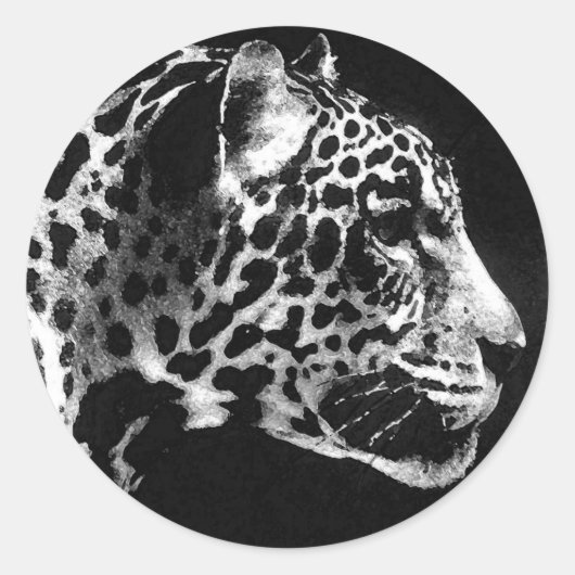 Pop Black & White Jaguar Runder Aufkleber (Vorderseite)
