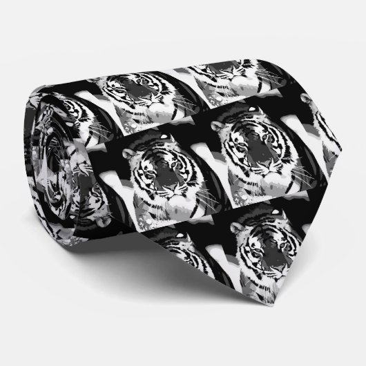Pop Black & White Tiger Krawatte (Gerollt)