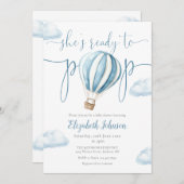 Pop Blue Balloon Girl All in one Baby Dusche Einladung (Vorne/Hinten)