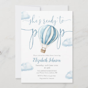 Pop Blue Luftballon Jungen QR-Code Foto Baby Showe Einladung