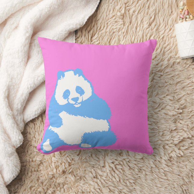 Pop Blue Panda Pink Throw Kissen (Decke)