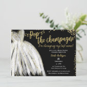 Pop Champagne Dress & Gold Glitzer Brautparty Einladung (Stehend Vorderseite)