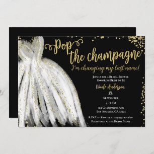 Pop Champagne Dress & Gold Glitzer Brautparty Einladung