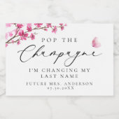 Pop Champagner Cherry Blossom Pink Butterfly Schaumweinetikett (Einzelnes Label)