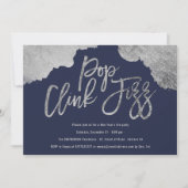 Pop clink fiz Drehbuch Blau Silber Silvester Einladung (Vorderseite)