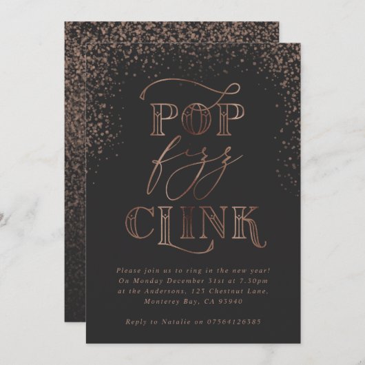 Pop clink fizz bronze feierliche Einladung (Vorne/Hinten)