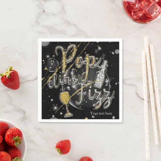 POP CLINK FIZZ Champagne Bubbles Party Celebration Serviette (Beispiel)