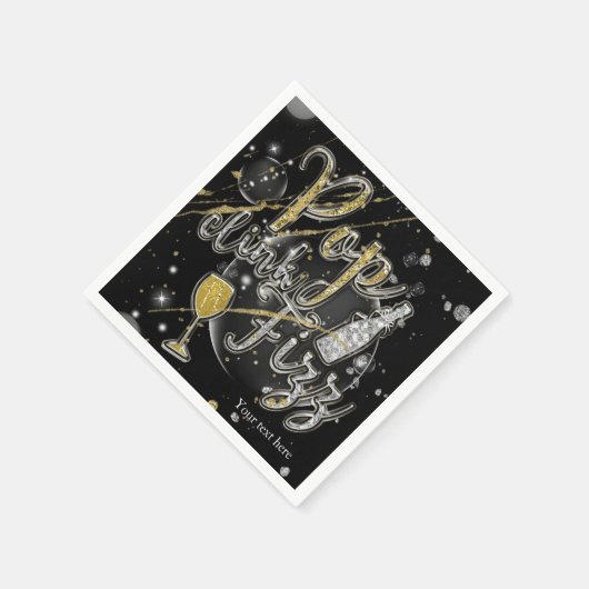 POP CLINK FIZZ Champagne Bubbles Party Celebration Serviette (Ecke)