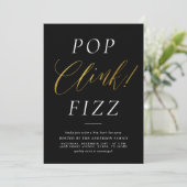 Pop Clink Fizz | Elegantes Silvester-Party Einladung (Stehend Vorderseite)