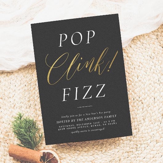 Pop Clink Fizz | Elegantes Silvester-Party Einladung