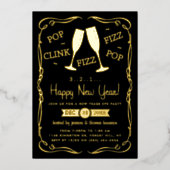 Pop, Clink, Fizz, Silvester Party Real Folieneinladung (Vorderseite)