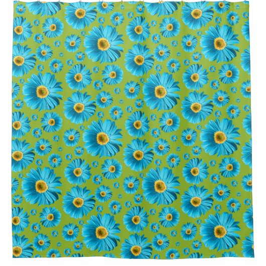 Pop Daisy Aqua Blue Duschvorhang (Vorderseite)