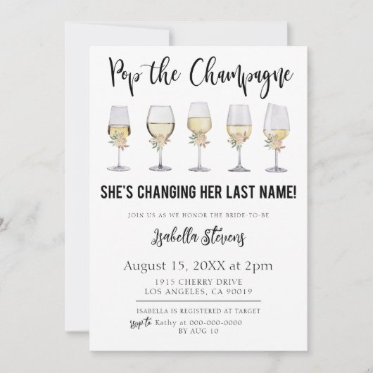 Pop Das Champagner-Brautparty Einladung (Vorderseite)